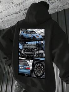 Nueva sudadera de moda, sudadera con capucha estampada de talla grande para hombre. - Negro - Ver 4