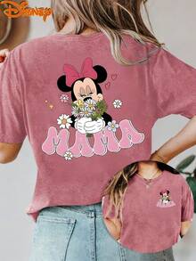 Disney License T Shirts,Disney Minnie Mouse Graphic T-Shirt For Women, Casual Loose Fit Mama Floral Bouquet Print Short Sleeve Tee, Cute Mother's Day Disney Character Top, Family Matching Mommy & Me Outfit,  Gift Daily Wear Summer Fashion Top ,Camiseta, Summer Outfits For Women, Summer Clothes, Summer Tops, Tops For Women, Festival Outfits, Summer Tops For Women, Mother's Day, Mother's Day Clothing, Gifts For Family And Friends, Spring Outfits For Women, Officially Licensed Disney T-Shirts, Disney Men's And Women's Spring/Summer Fashion Casual Short-Sleeve T-Shirts - 玫紅色 - 查看 1