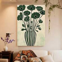 Con marco 1 pieza de Arte Moderno Minimalista con Amapolas Verdes en Jarrón - Pintura Abstracta Vertical sobre Lienzo Enmarcado para Sala, Dormitorio u Oficina: Flores Frondosas y Rayadas al Estilo Beige-Verde. Ideal como Regalo por Inauguración del Hogar, el Día de la Madre o Semana Santa. ¡Fácil Instalación! Decoración Interior Perfecta también para Cocinas, Residencias Universitarias, Salones Comedores e Incluso Baños - Enmarcado - Ver 4