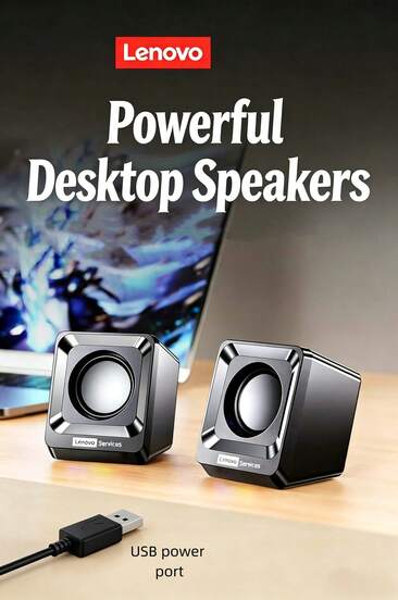Lenovo A01 Mini Desktop Speaker, 3 Sound Field Modes, Gaming Speaker, 52mm Full Magnet Dual Speakers, 30° Angle Design, USB Wired Computer Speaker, Suitable For Laptops And Desktops.