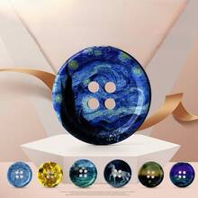5pcs Round Buttons With Artistic Oil Painting Patterns, Suitable For Mixing Color Resin, Sewing On Jackets, Suits, Plush Toys, Handicrafts And DIY Creative Projects - 5pcs - View 2