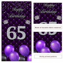 Cartel de fondo morado con texto en inglés "Happy 65th Birthday", globos para cabina de fotos, decoración temática de corona plateada para mujer, 65 años, aniversario, fiesta de cumpleaños, suministros de decoración - 1 - Ver 4