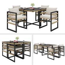 5 Piece Garden Dining Set With 1 Dining Table & 4 Stackable Chairs, Outdoor Patio Furniture Seating Group With Fine Rope & Iron Frame, 5mm Thick Glass Table Top - 黑色 - 查看 2