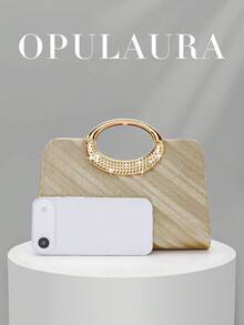 1 pieza Bolso de mano de noche con diseño de espiga de oro y adornos de strass brillantes, bolso de mano formal glamoroso y lujoso con diamantes brillantes, adecuado para galas, fiestas, cumpleaños, bodas como regalo - Dorado - Ver 5