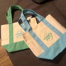 1/4Pcs Trader JoeS Mini Pastel Canvas Tote Bags, Reusable Cotton Canvas Embroidered Shopping Tote, Durable Grocery Bag With Contrast Color Handles, Portable Daily Handbag For Women, Ideal For Shopping Travel Errands, Viral Tote Bag Set - 彩色 - 查看 3