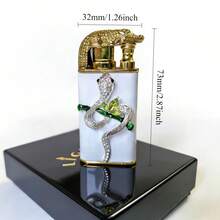 Cute Lighter, Dual Flame Windproof Lighter, Heart/Snake Design Lighter, Metal Embossed Rhinestone Butane Torch Lighter, Refillable Adjustable Flame - 蛇(無氣) - 查看 6