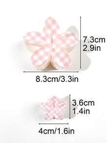 3pcs Pink Plaid Printed Glossy Daisy Flower Hair Clips Set, Romantic Fresh Spring Vibe, Suitable For Hairstyle, Beach, Party, Picnic - Multicolor - View 4