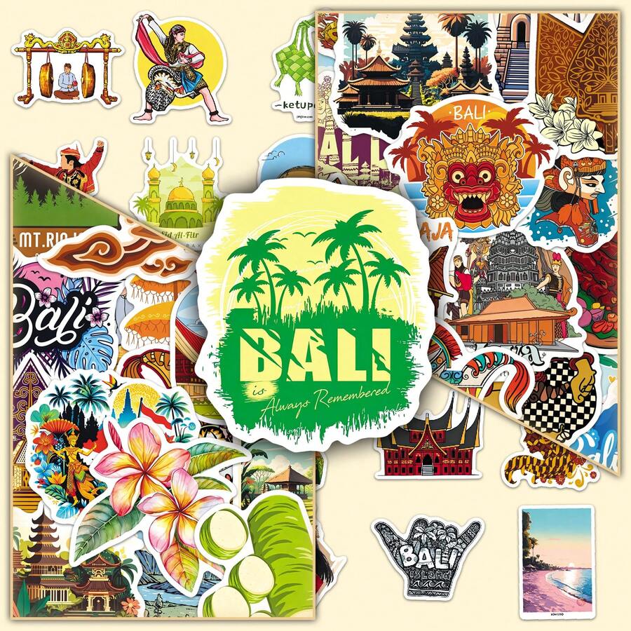 50pcs Cartoon Architecture & Landscape Bali Indonesia Volcano Impression Creative DIY Stickers For Stationery Box, Luggage - Impressions Of Indonesia - View 1