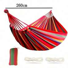 Blue-Green Striped Camping Hammock | Portable & Tear-Resistant Outdoor Relaxation Essential - Multicolor - View 4