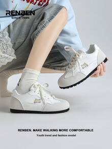 RENBEN Giày nữ đế cao su lưu hóa thêu họa tiết hoạt hình dễ thương, mẫu mới về mùa Xuân/Hè 2026. - Màu be - Xem 10