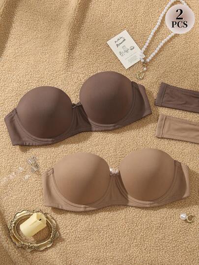 2pcs Smooth Seamless Women's Bras, Summer Exclusive Detachable Strap Design Comfortable Minimalist
