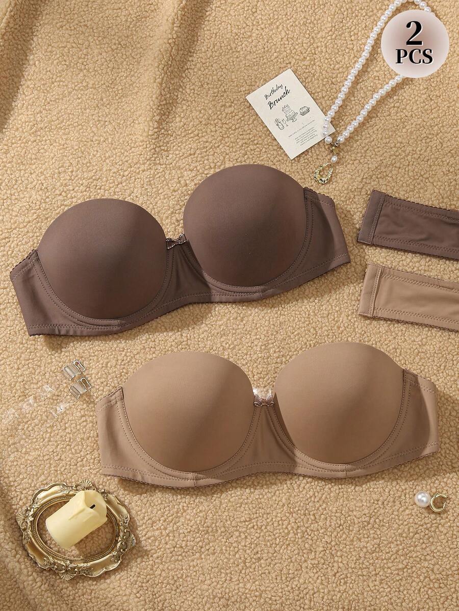 2pcs Smooth Seamless Women's Bras, Summer Exclusive Detachable Strap Design Comfortable Minimalist Brassiere - Multicolor - View 1