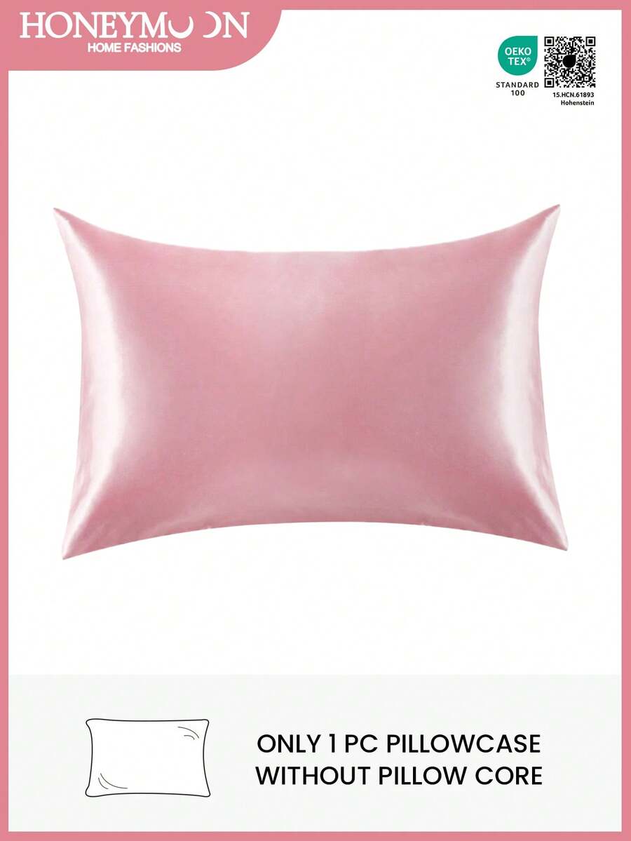 1pc Silky Satin Pillowcase, Gentle On Hair And Skin, Luxurious Soft And Breathable, No Filling, Machine Washable. Suitable For Home Bedding And Student Dormitory, Oeko-Tex Certified - Pink - View 1