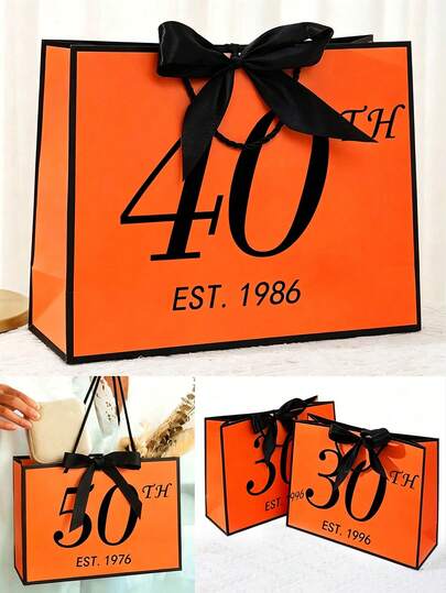 Túi giấy màu đen và vàng sang trọng kèm nơ, thích hợp làm quà kỷ niệm 30/40/50/60/70 năm, phù hợp cho cả nam và nữ, túi quà tặng kỷ niệm, trang trí kỷ niệm 40 năm sáng tạo, túi quà tặng kỷ niệm cổ điển sang trọng.
