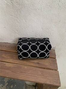 1 pieza Bolsa de maquillaje con patrón geométrico en blanco y negro, bolsa de cosméticos portátil con cremallera, bolsa de almacenamiento multifuncional para viajes & uso diario - Bolsa de maquillaje - Ver 8