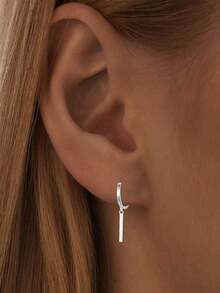 1 Peça Brincos de Mulher em Prata 925 - Brincos Pendentes com Barra Reta e Pedra CZ, Adequado para Uso Diário, Presente Perfeito para Namorada, Mãe ou Irmã - brinco único - Visão 6