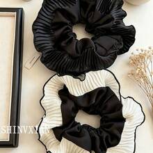 Dây buộc tóc lớn hai lớp bằng satin đen thanh lịch, phụ kiện tóc cao cấp kiểu Pháp. - Nhiều màu - Xem 2