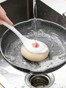 1pc Integrated Pot Brush, Non-Scratch Scrubber, Dishwashing Brush With Long Handle Cleaning Steel Wool, Household Kitchen Tool - hồng - Xem 1