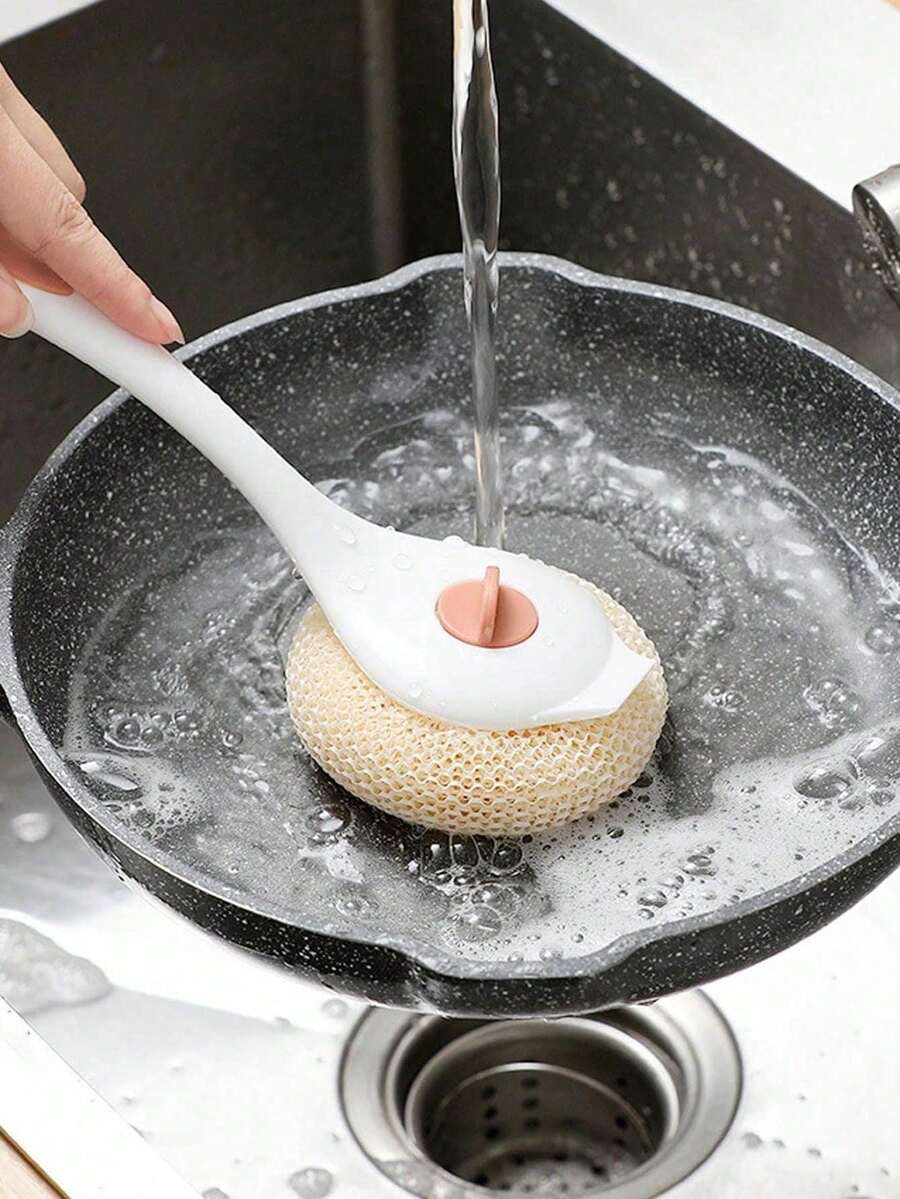 1pc Integrated Pot Brush, Non-Scratch Scrubber, Dishwashing Brush With Long Handle Cleaning Steel Wool, Household Kitchen Tool - hồng - Xem 1