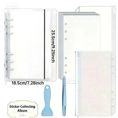 1 Set Libro de colección de pegatinas reutilizables, con bolsillos para almacenar pegatinas, un álbum reutilizable e incluye un libro de pegatinas en blanco junto con unas pinzas y una espátula (color aleatorio), 2 piezas de bolsillo con cremallera, 40 piezas de papel de liberación en blanco