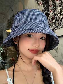 New Arrival Japanese Style Plaid Bucket Hat, Women Spring Summer Korean Version Large Brim Outdoor Sun Protection Hat, Petite Face Flattering Artistic Cap,Holiday,Festival - Hat - View 4