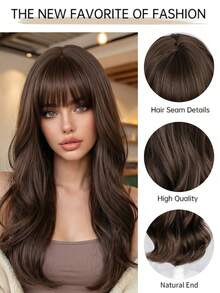 Women's High-End Long Wavy Bangs Wig, Natural And Realistic Heat-Resistant Synthetic Fiber Material, Elegant Layered Design Suitable For Daily, Date, Party And Other Occasions - Multicolor - View 5