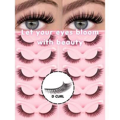 5对W55猫眼假睫毛，欧美风猫眼假睫毛，D卷翘浓密持久，6-14mm混合长度，打造深邃眼妆，质地柔软轻盈，贴合眼型，可重复使用，性价比高，易于佩戴，适合新手，快速DIY，日常、派对、旅行皆宜，送给女友和闺蜜的贴心礼物，理想的节日礼物