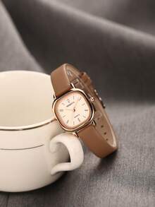 1pc Women's Leather Belt & Quartz Wrist Watch, Fashionable Versatile For Daily Wear - one-size - View 2
