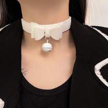 Y2K Cat Bell Collar Set - Plush Adjustable Choker W/ Bow, Kawaii Harajuku Street Style - White-necklace - View 5