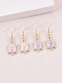 1 Pair Cherry Blossom & Turtle Flower Dangle Earrings, Party Jewelry Accessories For Women - Multicolor - View 3