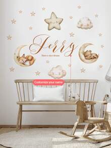 Custom Name Moon Bear Wall Decals Peel And Stick Wallpaper Kids Bedroom Living Room Office Kitchen Bathroom Home Wall Art Decor Graduation Party - Multicolor - View 4