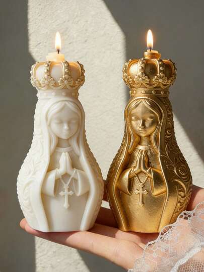 1个3D祈祷女孩蜡烛模具，耐用硅胶模具，适用于DIY蜡烛、蜡、石膏、树脂工艺品、家居装饰，独特设计，适合节日、洗礼礼物