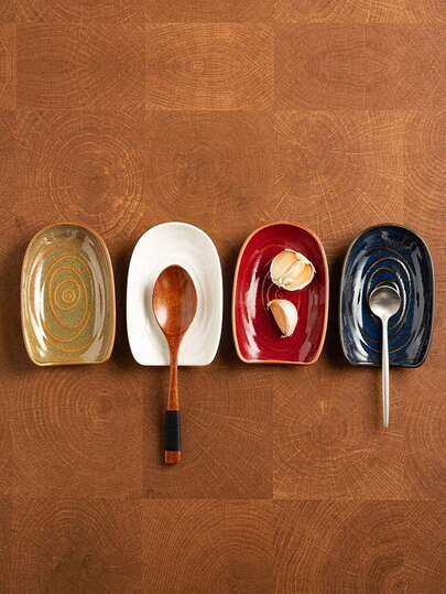 2 piezas Soporte de utensilios de cocina de cerámica, Estante para cucharas, Soporte de cucharas de sopa de cerámica vintage, Bandeja para cucharón, Bandeja de almacenamiento de utensilios de cocina, Plato para reposar cucharas de café y postre, Regalo ideal para el Día de la Madre y Navidad, Diseño multicolor cocido en horno vintage