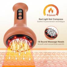 Hailicare Máy mát-xa cạo gió điện Gua Sha, 9 chế độ rung nhiệt EMS, đèn đỏ chăm sóc, màn hình LED, sạc USB, dùng cho cơ thể, vai, bụng, chân tại nhà. - Đỏ - Xem 3