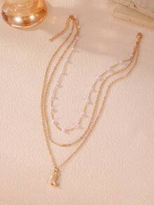 1条简约时尚多层叠层珍珠脚链项链，适合女性日常佩戴，母亲节礼物 - 彩色 - 查看 3