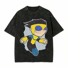 Washed T Shirt Invincible Omni Man Hip Hop Fashion T-Shirt Oversize Streetwear Short Sleeve Graphic Printed Tops Tees Men Womensummer Outfits For Women100 Percent Cotton Anime Shirt Vintage T Shirts - 黑色 6 - 查看 11
