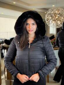Women's Teddy Puffer Jacket Plush Double Sided Winter - 黑色 - 查看 6