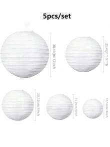 5pcs White Paper Lantern Set, Easy To Hang 6", 8", 10" Round Chinese Style Paper Lanterns, Suitable For Wedding Party, Anniversary Celebration And Various Festive Occasions, Indoor And Outdoor Decor - White - View 4