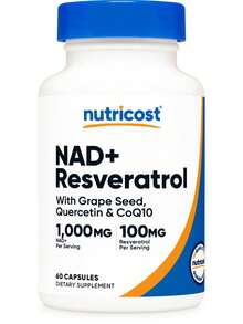 Nutricost NAD+ (1000mg) With Resveratrol (100mg) 60 Capsules - With Grape Seed, Quercetin & CoQ10, GMO-Free, Gluten-Free, 30 Servings - 60 Đếm - Xem 6