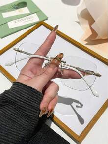 1 Paar Damen Randlose Metall Silberfarben Transparente Brille, geeignet für Outdoor-Aktivitäten, Geschäftsanlässe, Lesen, Straßenfotografie und Modeaccessoires. Kann mit Sehstärke-Gläsern ausgestattet werden. - A - Übersicht 7