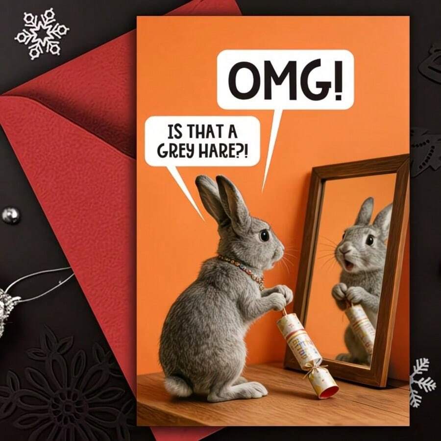 OBOVAY A Very Fun Birthday Card, Featuring An Interesting Rabbit Design, Perfect For Birthday, Friendship Day And Other Celebration Occasions. It Presents A Grey Rabbit Sandwich Cookie Shape, Making It An Charming And Humorous Gift. - A - View 1