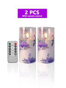 3pcs Flickering Flameless Candles With Timer And Remote Control, Battery Operated Candles With Rose Print, Suitable For Tabletop Centerpiece Decor, Christmas, Halloween, Valentine's Day, Mother's Day, Dining Table, Room Decor, Wedding, Party, Gift, Holiday Atmosphere Decoration - Violet - View 11