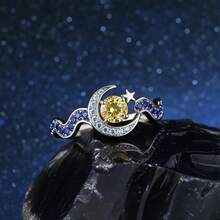 Elegant Vintage Crescent Moon & Star Zirconia Ring, Luxury Plated White Gold, Suitable For Daily Wear - White Gold - View 3