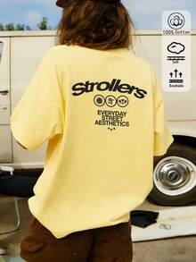 2026新款休闲百搭字母印花宽松T恤 - 黃色2 - 查看 3