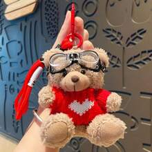 Colgante de oso marrón de dibujos animados, accesorios de bolsa de oso de peluche, lindos colgantes de felpa, adorno colgante de bolsa - 5 marrón rojo - Ver 11