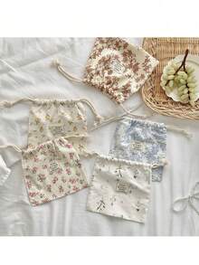 10个装花卉图案束口袋，花卉图案束口袋，可重复使用的亚麻束口袋，家居装饰，礼品包装袋，适用于珠宝、纪念品、派对，适合情人节、婚礼季、毕业典礼、生日等场合 - 多色 - 查看 1