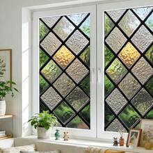 1pc Summer Retro Stained Glass Window Film, Diamond Pattern Electrostatic Adhesive Privacy Sticker, Suitable For Living Room And Bathroom Window Decoration, Decorative Glass Film, Home And Office Window Sticker. - Multicolor - View 4
