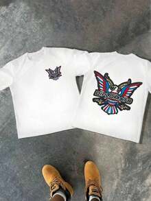 T-shirt homme à motif aigle, imprimé numérique recto-verso avec un motif aigle saisissant, 100 % coton, confortable et décontracté, style années 2000, coupe oversize, idéal pour l'été. Parfait pour la fête des pères, la remise de diplômes ou la fête nationale américaine. Offre spéciale homme en l-iquidation. - Blanc - Voir 9
