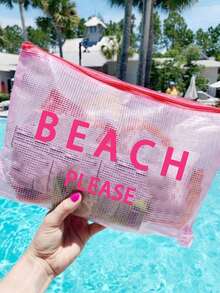 防水時尚沙灘包，印有「Beach Please」彩色圖案、棕櫚樹、海鳥、波浪圖案。大容量透明化妝包配尼龍拉鍊 - 輕量、春/夏收納，適用於游泳、沙灘、潛水和夏季度假、返校，輕量防曬收納包，適合朋友、家人、閨蜜、同學。完美的生日、節日、派對、婚禮（伴娘）禮物和紀念品，郵輪必備，夏季度假禮物 - 彩色 - 查看 5