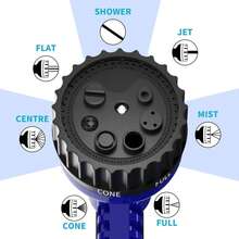可伸缩花园水管，3倍柔性可伸缩魔法水管，带7种喷水模式喷嘴，3/4英寸和1/2英寸接头，适用于浇水、清洗和清洁 - 多色 - 查看 8